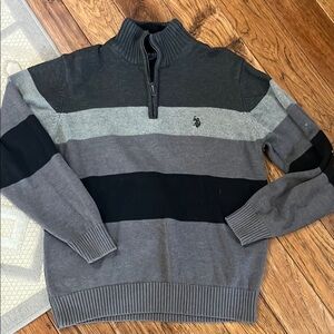 U.S. Polo Assn. Zip Up Sweater in Gray and Black with Stripes